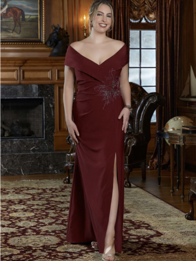 off the shoulder slimming mother of the groom dress