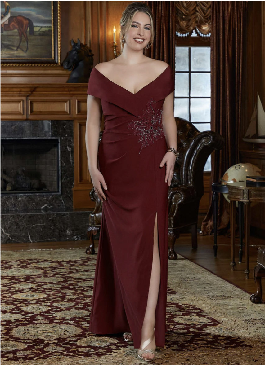 off the shoulder slimming mother of the groom dress
