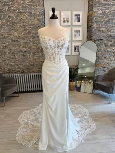 Landry lace and crepe wedding dress at runway bridal