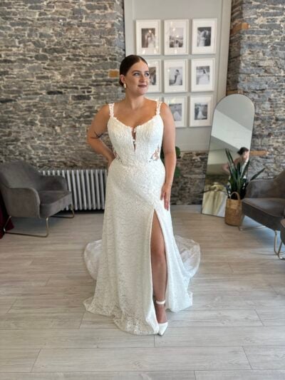 Selma lace aline wedding dress on a bride at Runway bridal