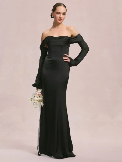 satin long sleeve bridesmaid dress by morilee