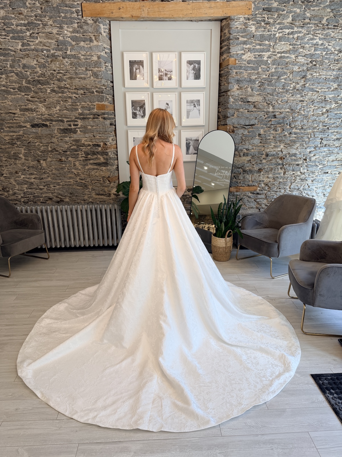Graham Brocade wedding dress with thin straps - back view