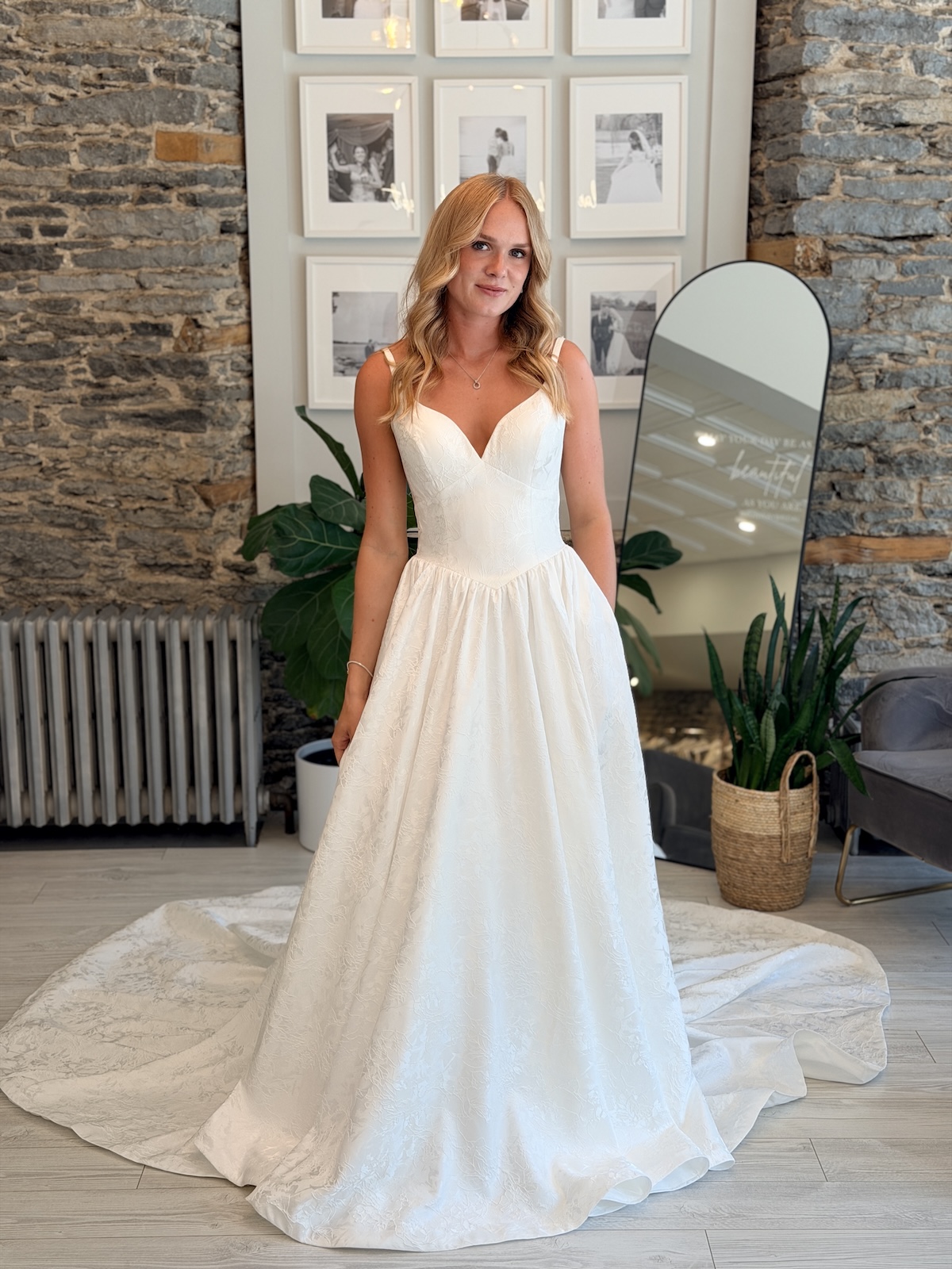 Graham brocade wedding dress with thin straps
