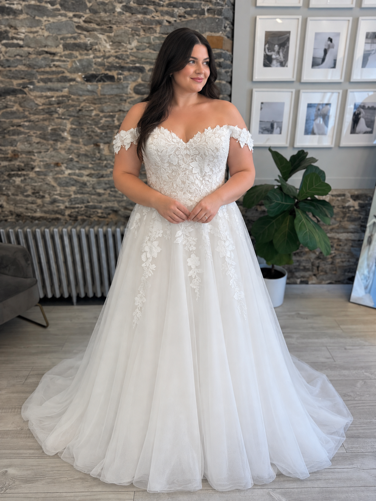 Goldie lace aline wedding dress in plus size at Runway Bridal