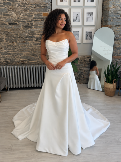 Gigi satin drop waist wedding dress with rouching